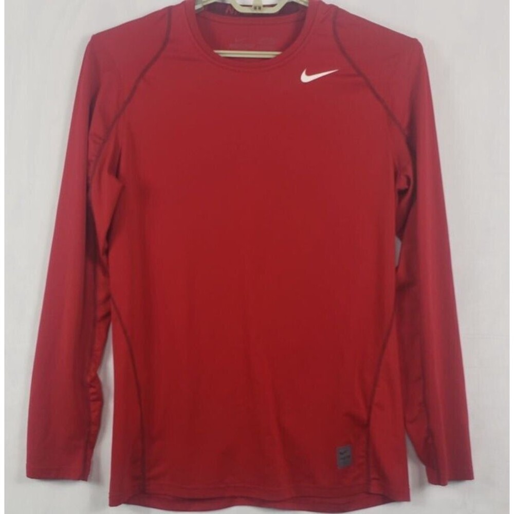 Nike Pro T-Shirt Mens M Red Dri Fit Fitted Long Sleeves Athletic Stretch Tee